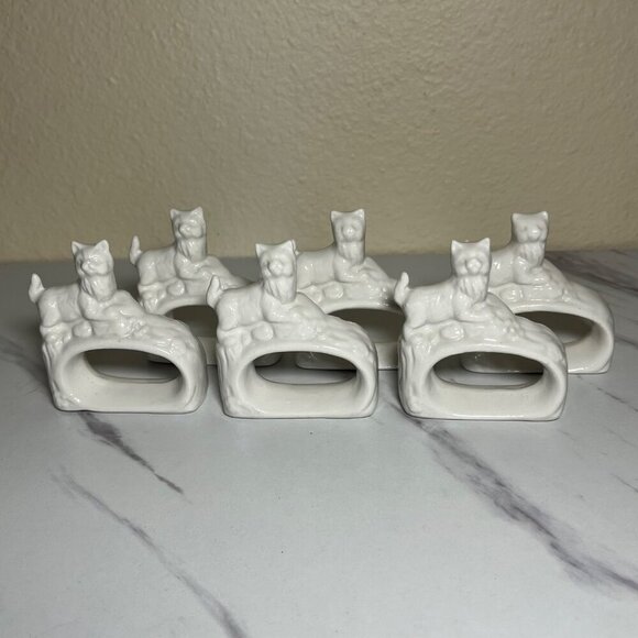 Vintage Cat Napkin Holders White Ceramic Set Of 6 Made In Taiwan - Picture 1 of 8